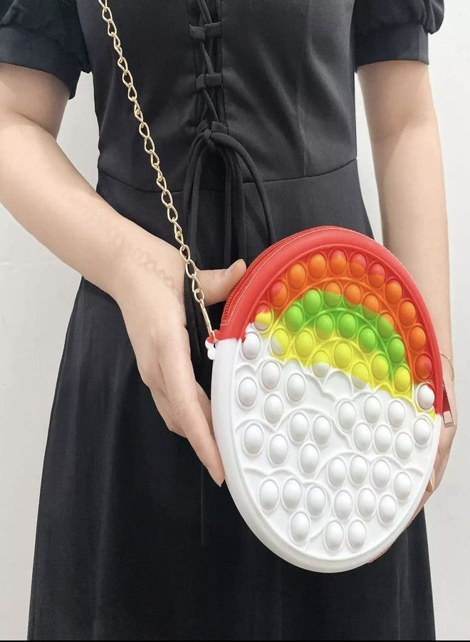 CLAPONE Kids' Crossbody Pop It Bag - Fidget Toy Shoulder Purse for Girls, Stress Relief, Multi-Color Design (Multicolor, COIN SHAPE BAG POP IT) - Image 2